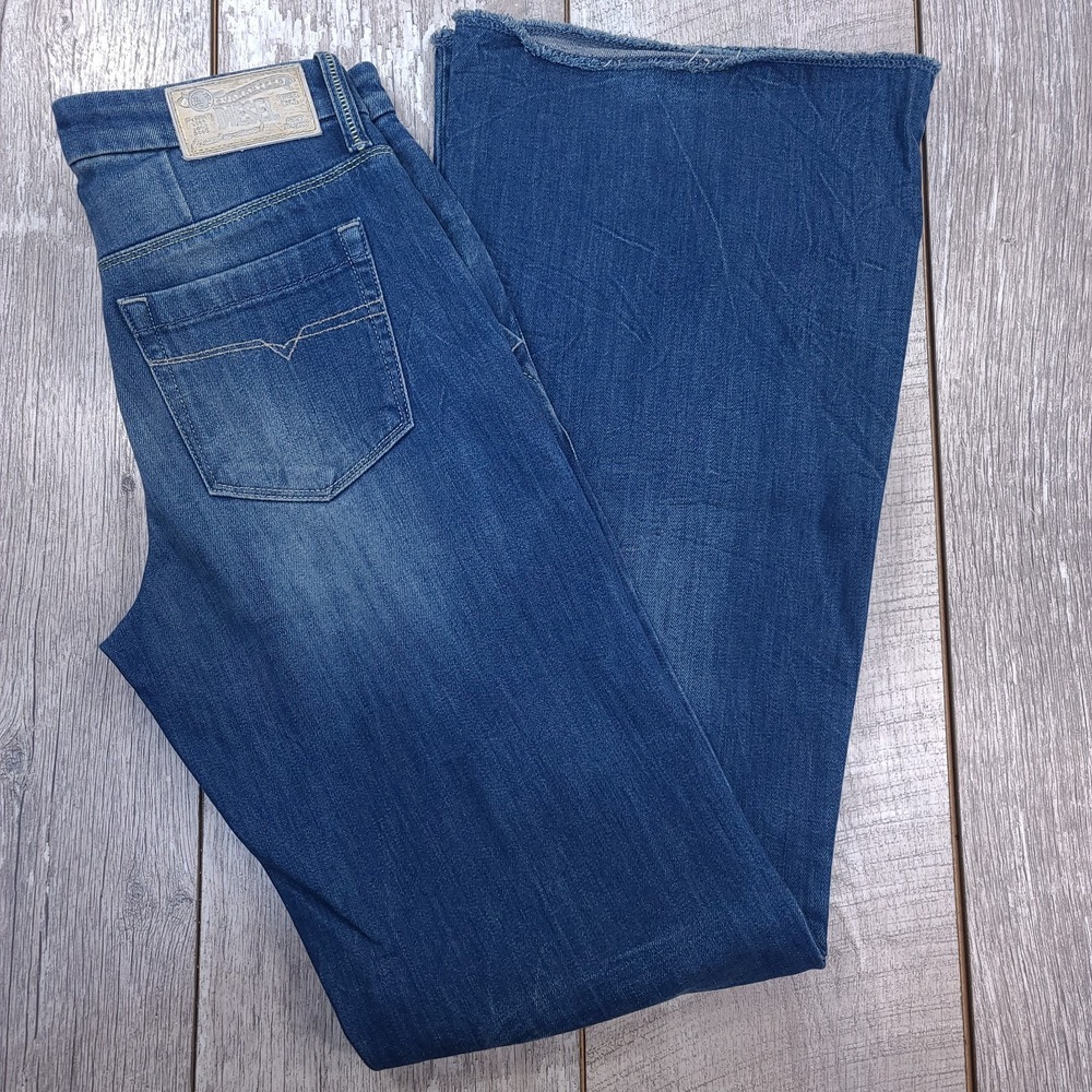 Diesel Jeans Womens 26x34 Wide Leg Flare Blue Flairlegg Mid Rise Denim Pants